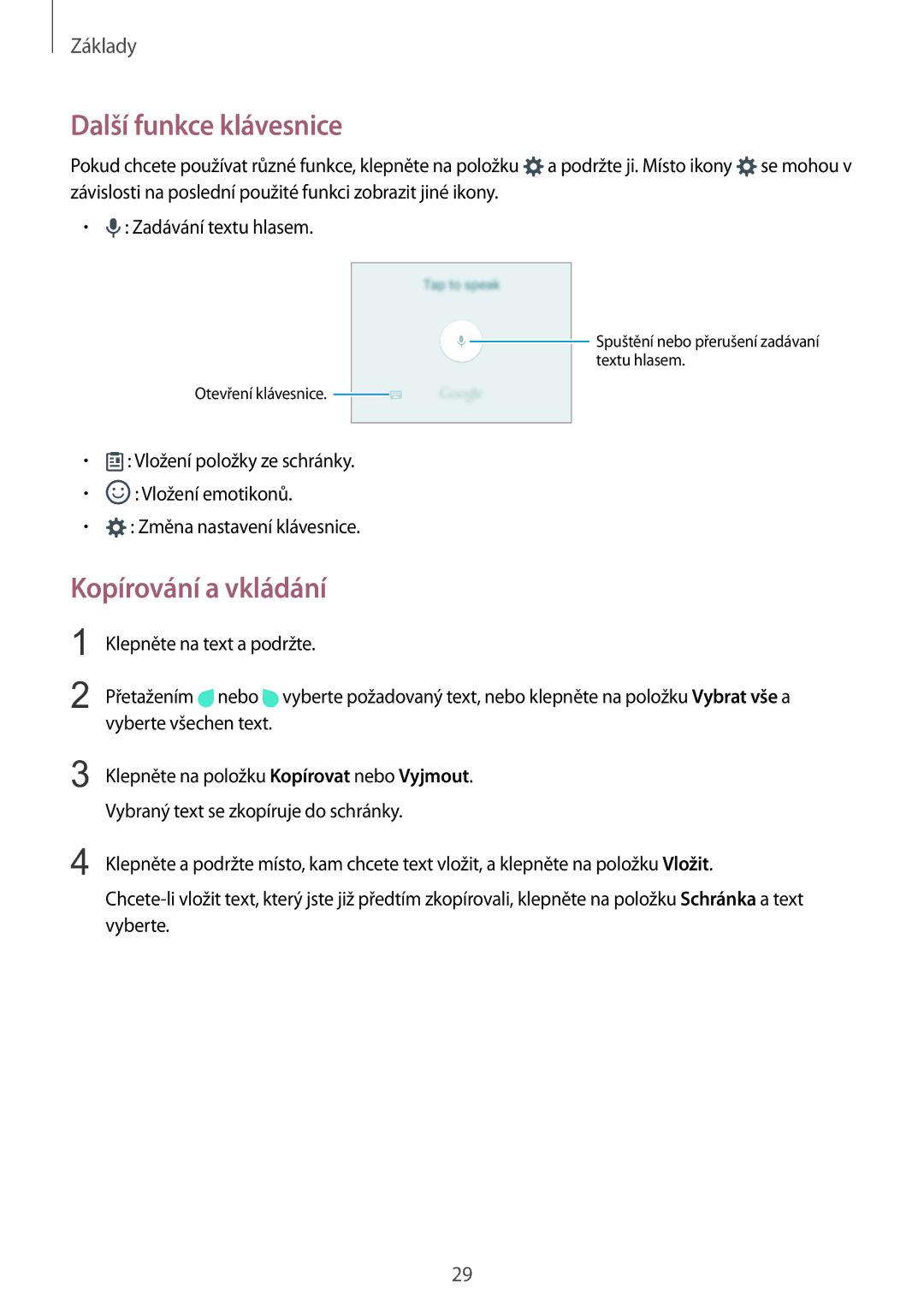 Samsung SM-A310FZKAO2C manual Další funkce klávesnice, Kopírování a vkládání 