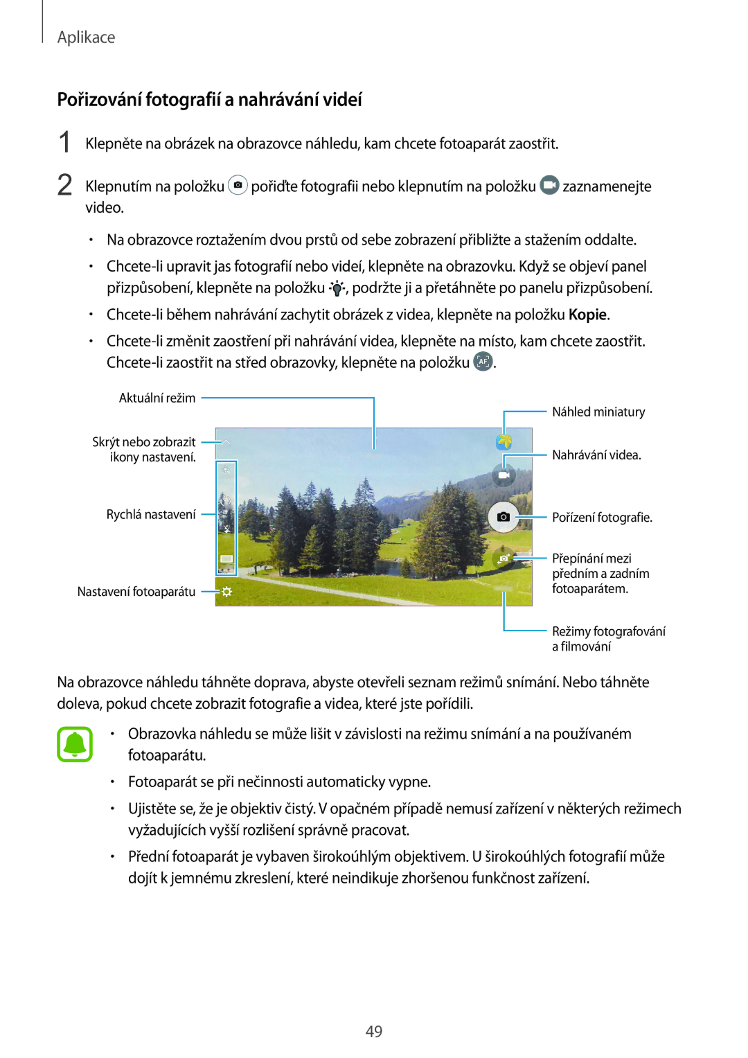 Samsung SM-A310FZKAO2C manual Pořizování fotografií a nahrávání videí 