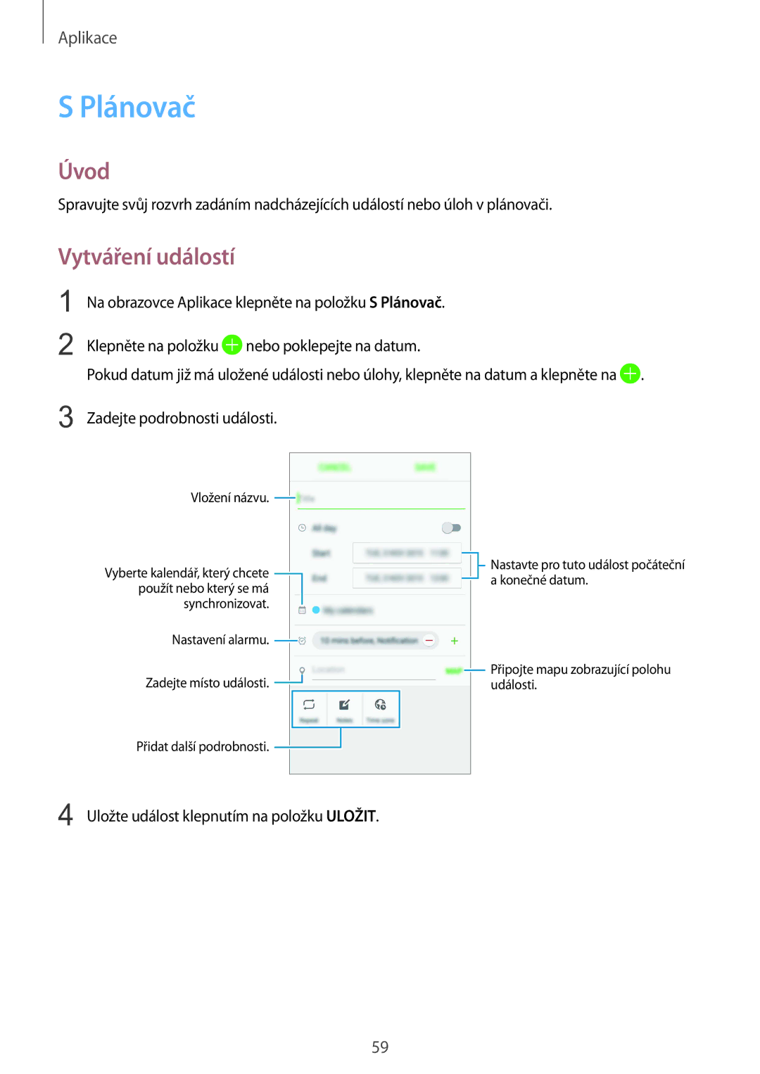 Samsung SM-A310FZKAO2C manual Plánovač, Vytváření událostí 