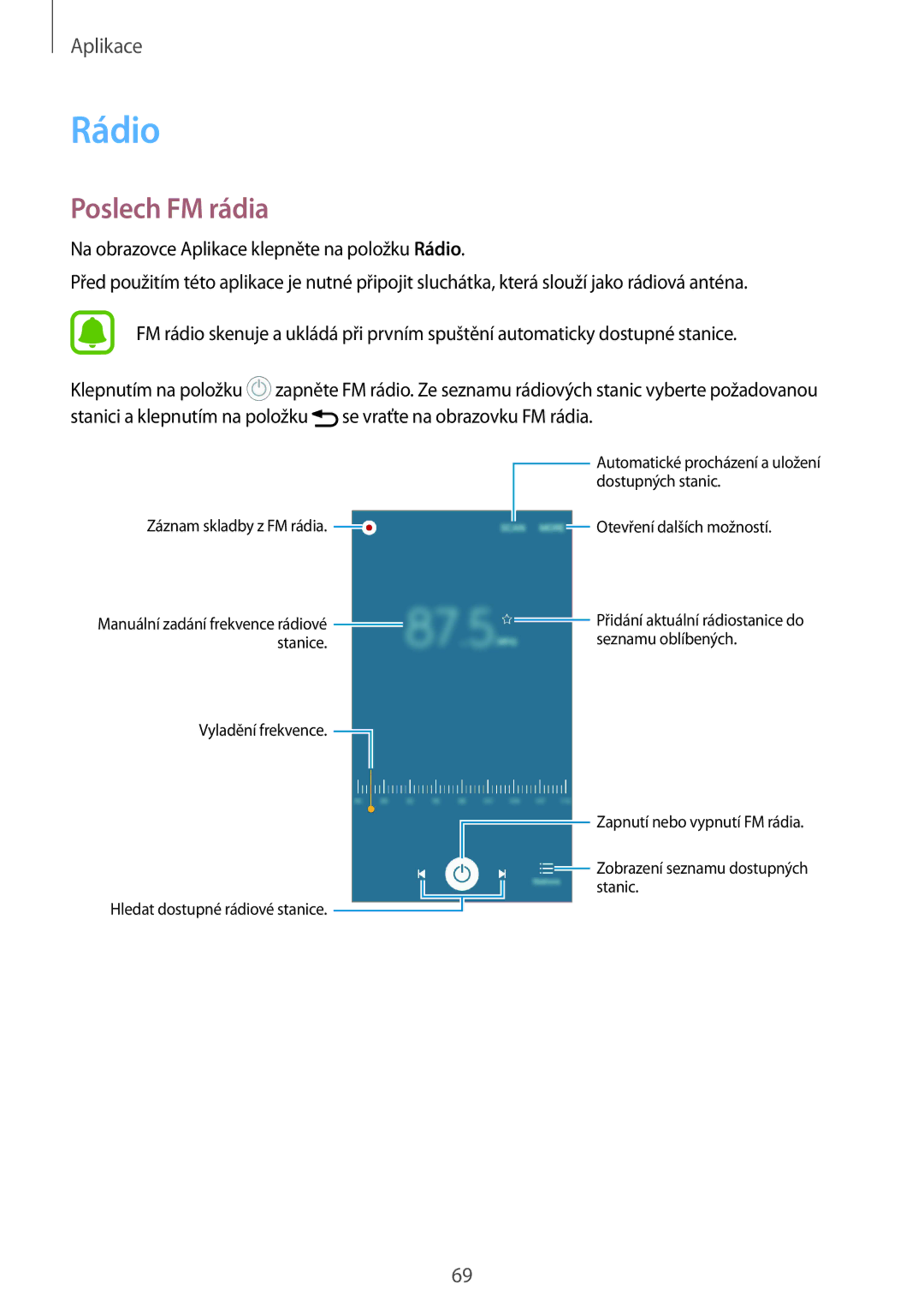 Samsung SM-A310FZKAO2C manual Rádio, Poslech FM rádia 