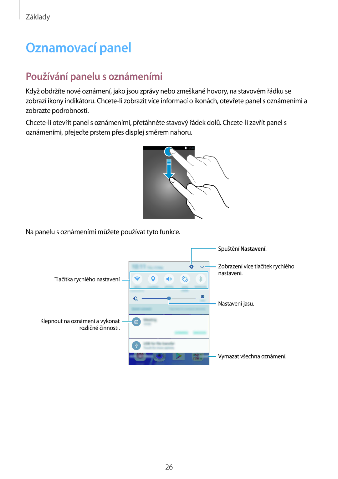 Samsung SM-A310FZKAO2C manual Oznamovací panel, Používání panelu s oznámeními 