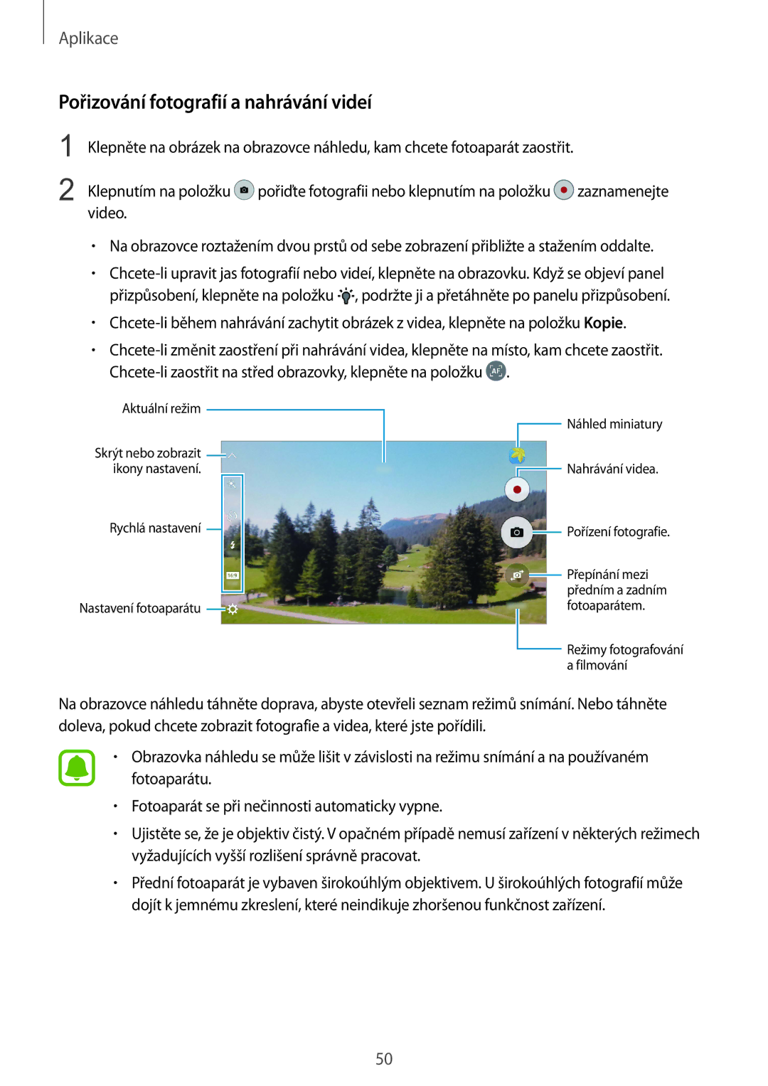 Samsung SM-A310FZKAO2C manual Pořizování fotografií a nahrávání videí 