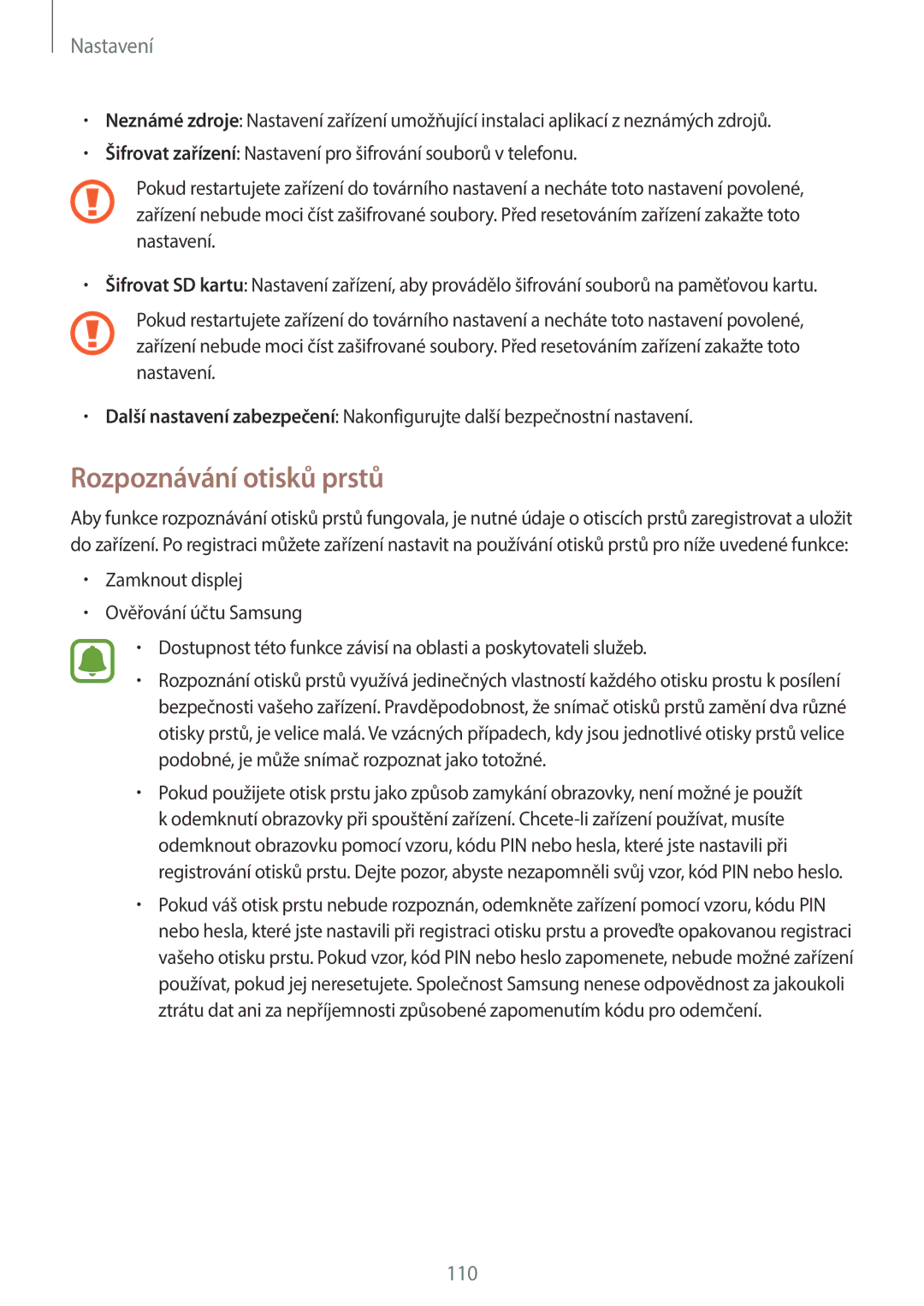 Samsung SM-A310FZKAO2C manual Rozpoznávání otisků prstů 