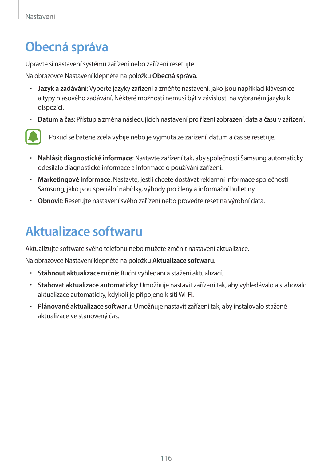 Samsung SM-A310FZKAO2C manual Obecná správa, Aktualizace softwaru 