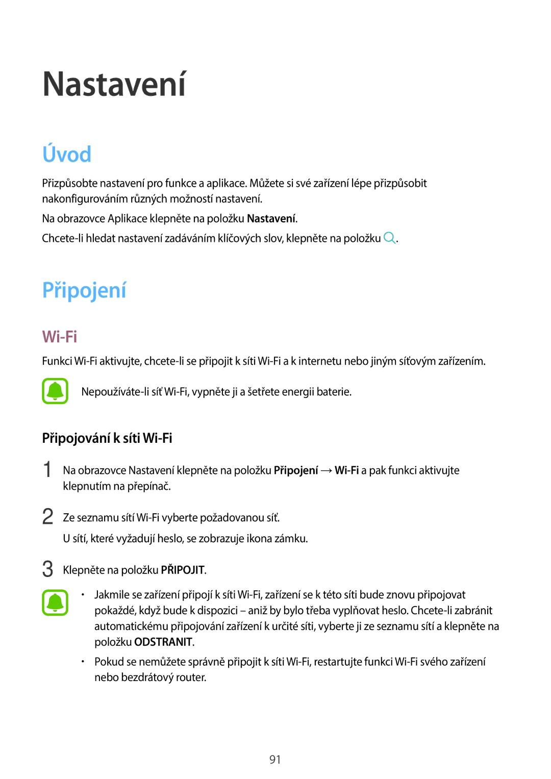 Samsung SM-A310FZKAO2C manual Úvod, Připojení, Připojování k síti Wi-Fi 