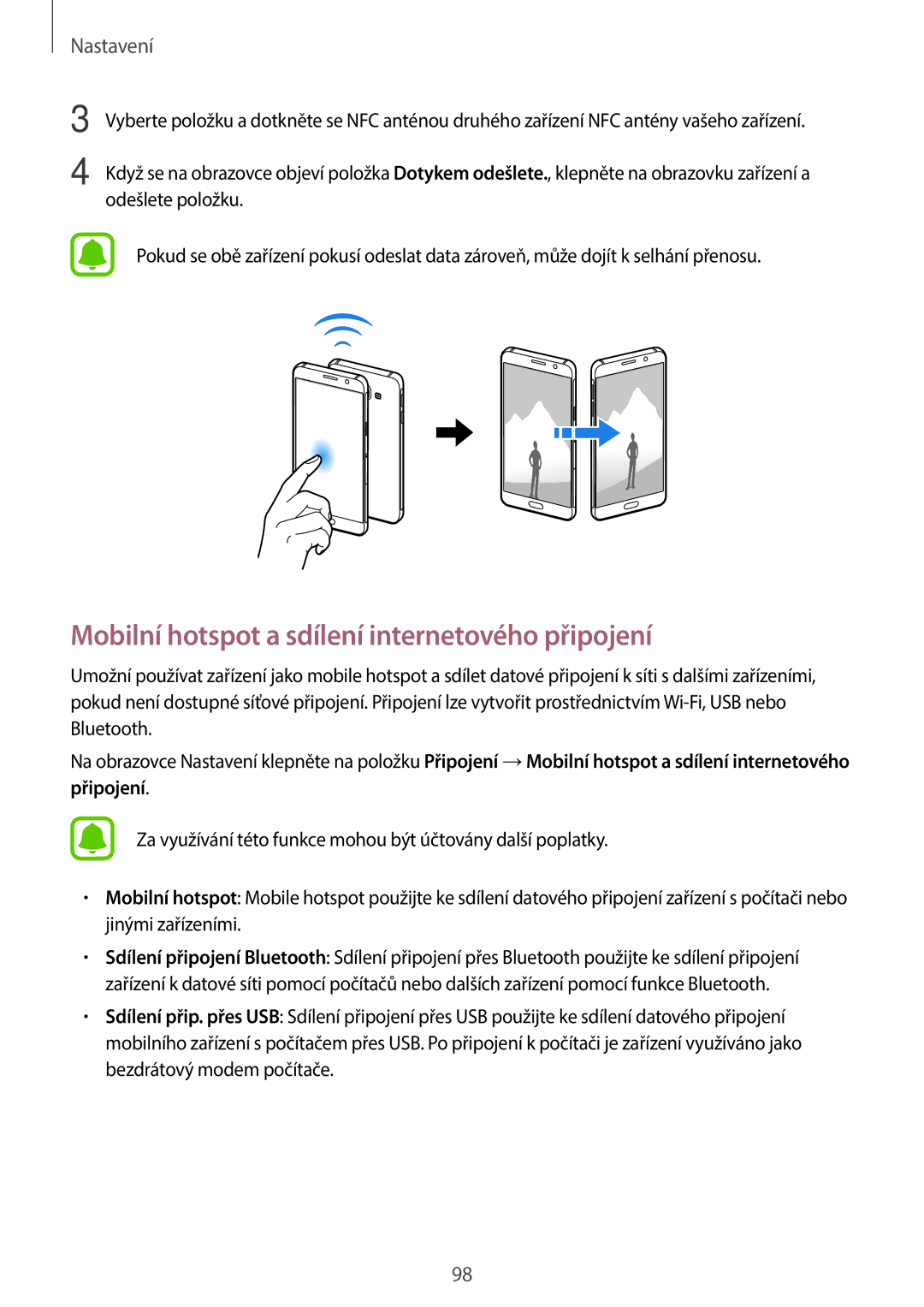 Samsung SM-A310FZKAO2C manual Mobilní hotspot a sdílení internetového připojení 