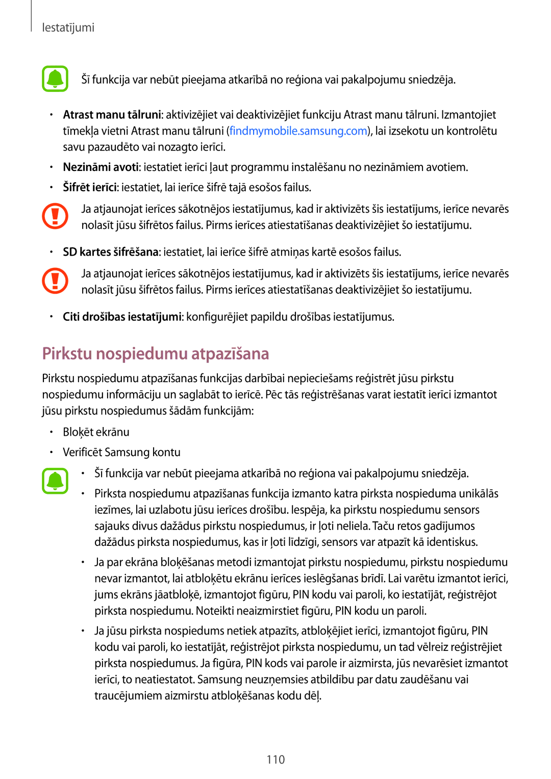 Samsung SM-A310FZKASEB, SM-A310FZDASEB manual Pirkstu nospiedumu atpazīšana 