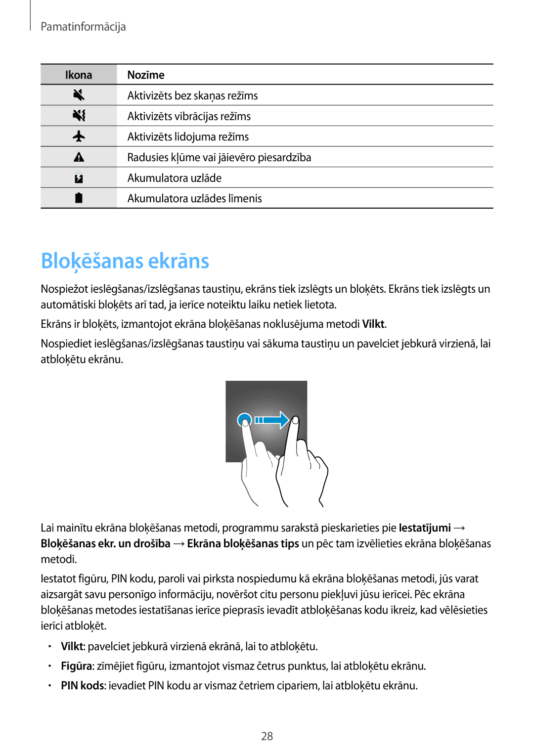 Samsung SM-A310FZKASEB, SM-A310FZDASEB manual Bloķēšanas ekrāns 