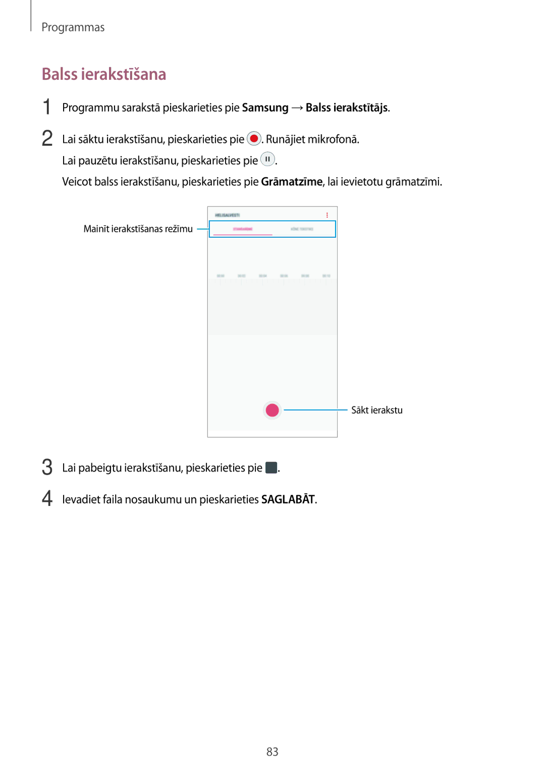 Samsung SM-A310FZDASEB, SM-A310FZKASEB manual Balss ierakstīšana 