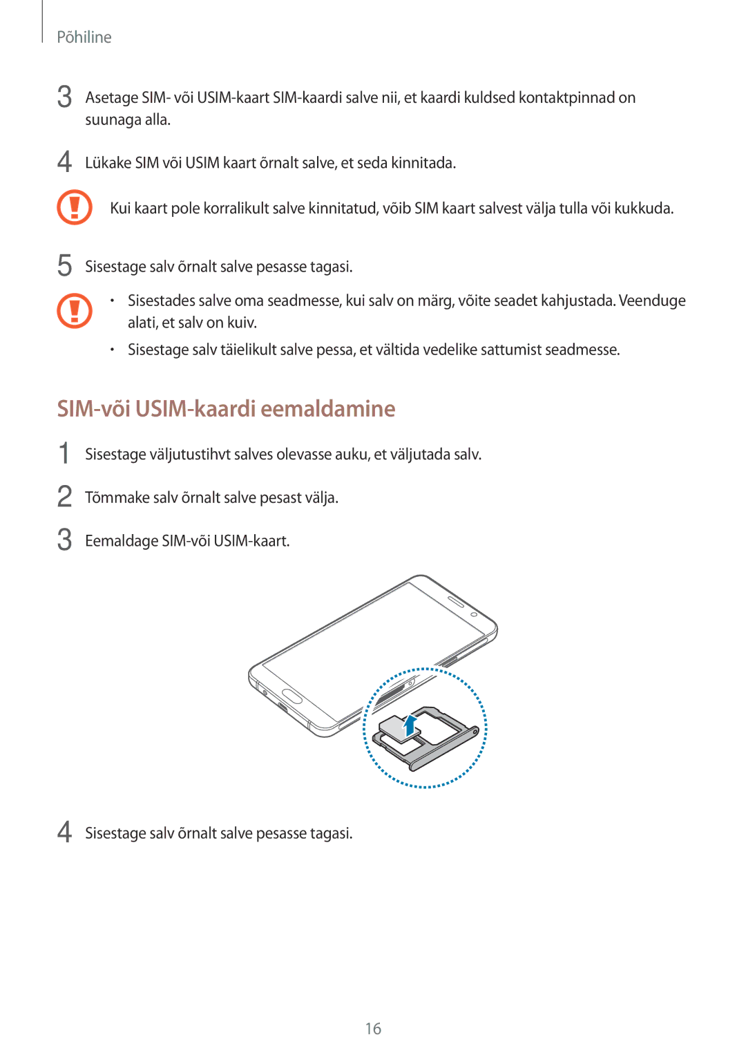 Samsung SM-A310FZKASEB manual SIM-või USIM-kaardi eemaldamine, Lükake SIM või Usim kaart õrnalt salve, et seda kinnitada 