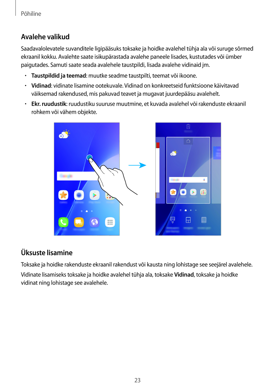 Samsung SM-A310FZDASEB, SM-A310FZKASEB manual Avalehe valikud, Üksuste lisamine 