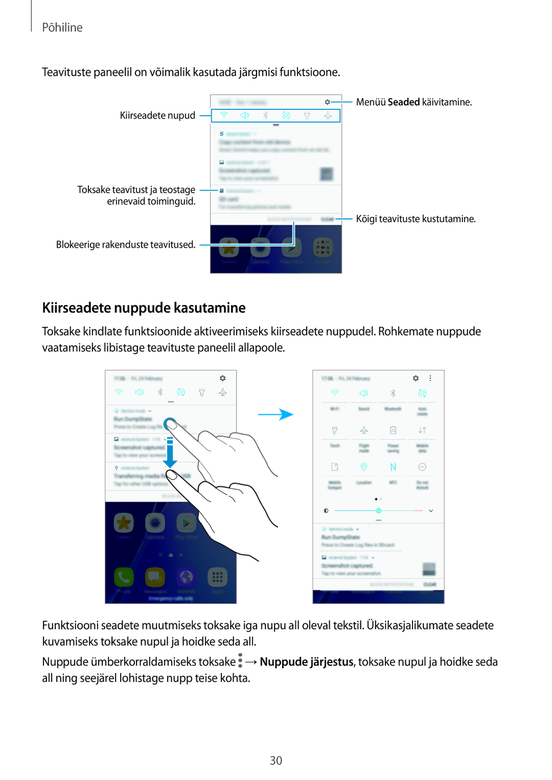 Samsung SM-A310FZKASEB, SM-A310FZDASEB manual Kiirseadete nuppude kasutamine 