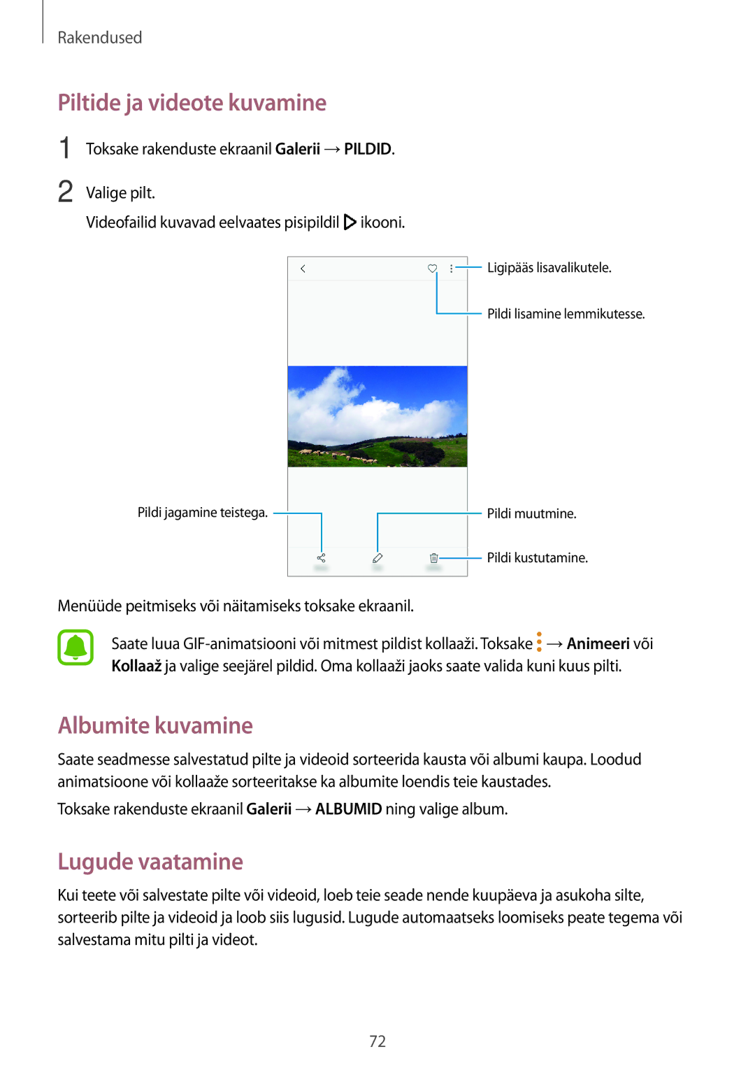 Samsung SM-A310FZKASEB, SM-A310FZDASEB manual Piltide ja videote kuvamine, Albumite kuvamine, Lugude vaatamine 