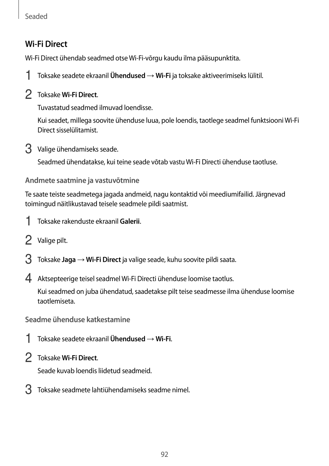 Samsung SM-A310FZKASEB, SM-A310FZDASEB manual Toksake Wi-Fi Direct 