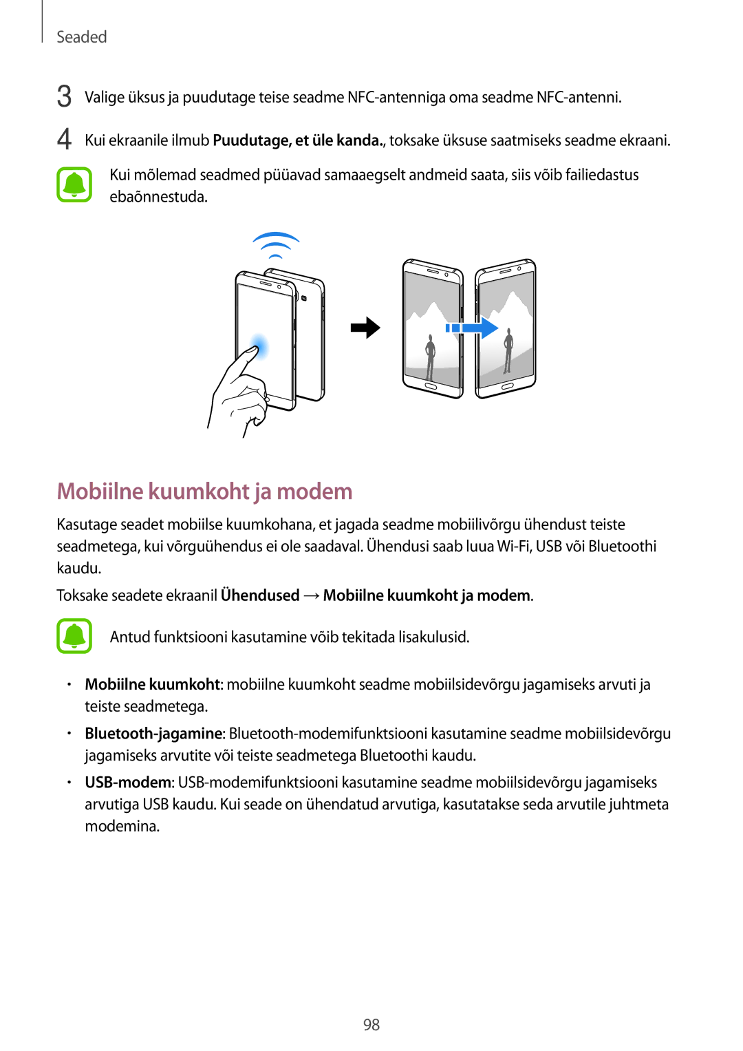 Samsung SM-A310FZKASEB, SM-A310FZDASEB manual Mobiilne kuumkoht ja modem 