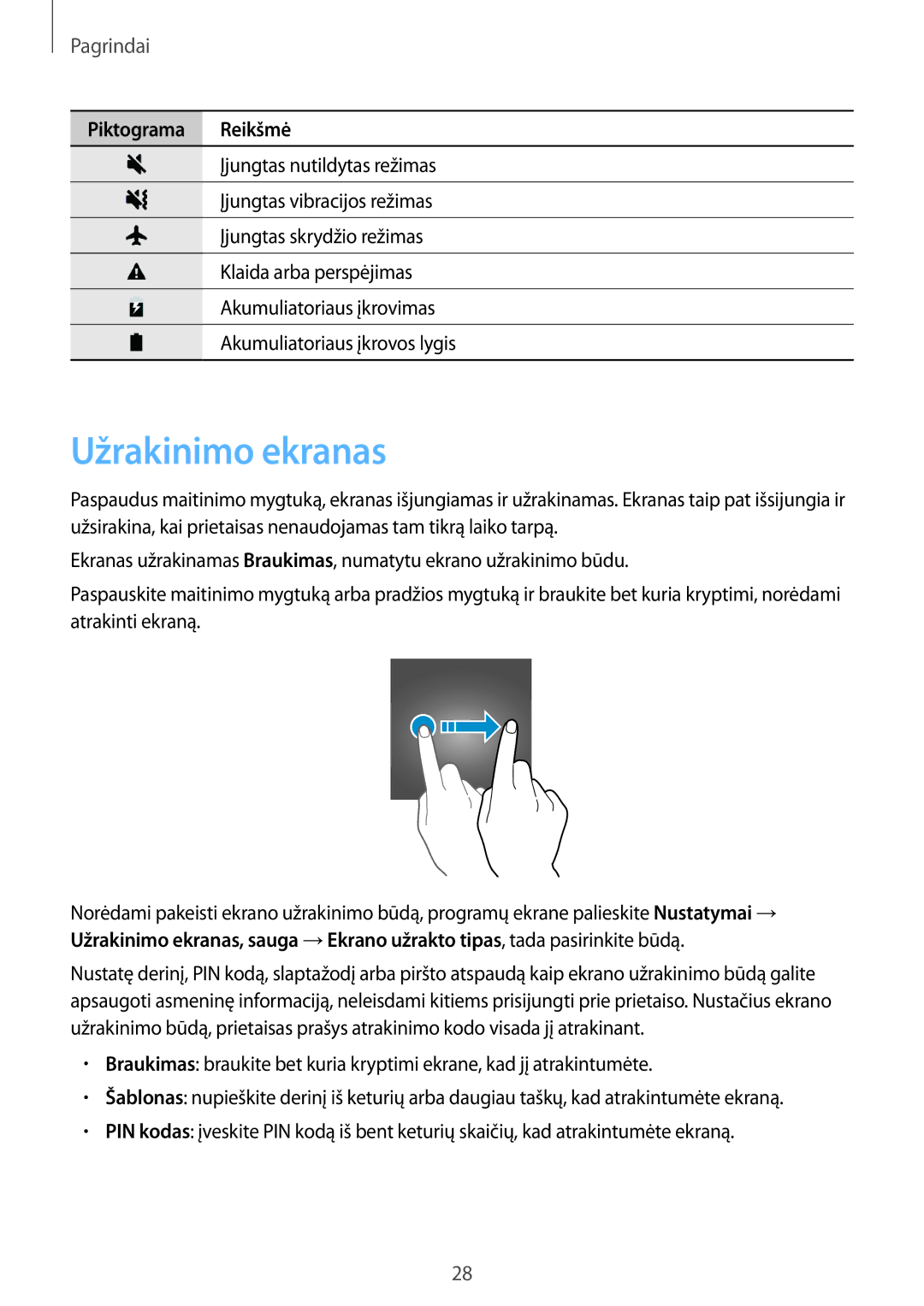 Samsung SM-A310FZKASEB, SM-A310FZDASEB manual Užrakinimo ekranas 