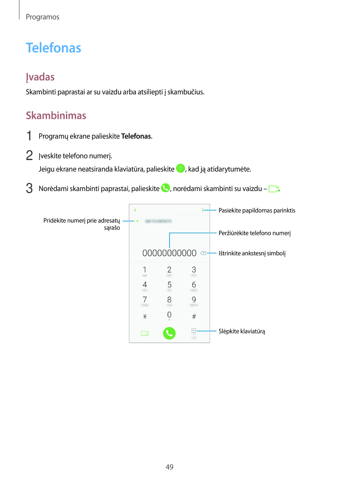 Samsung SM-A310FZDASEB, SM-A310FZKASEB manual Telefonas, Skambinimas 