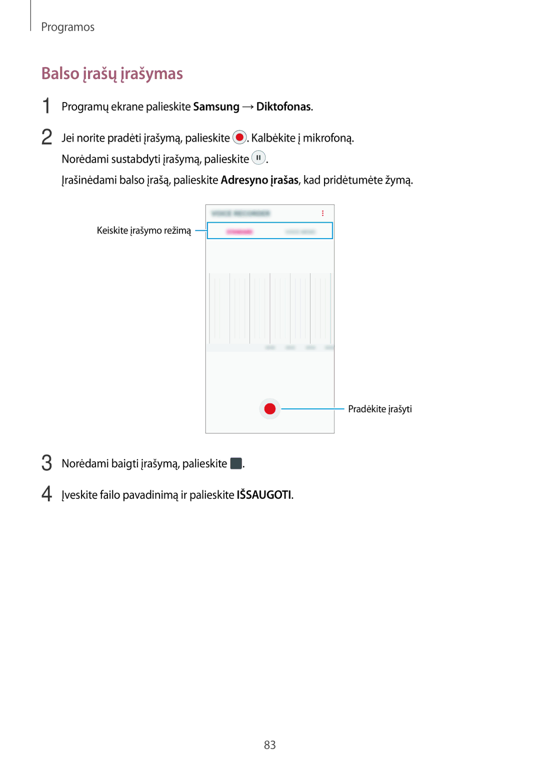 Samsung SM-A310FZDASEB, SM-A310FZKASEB manual Balso įrašų įrašymas 