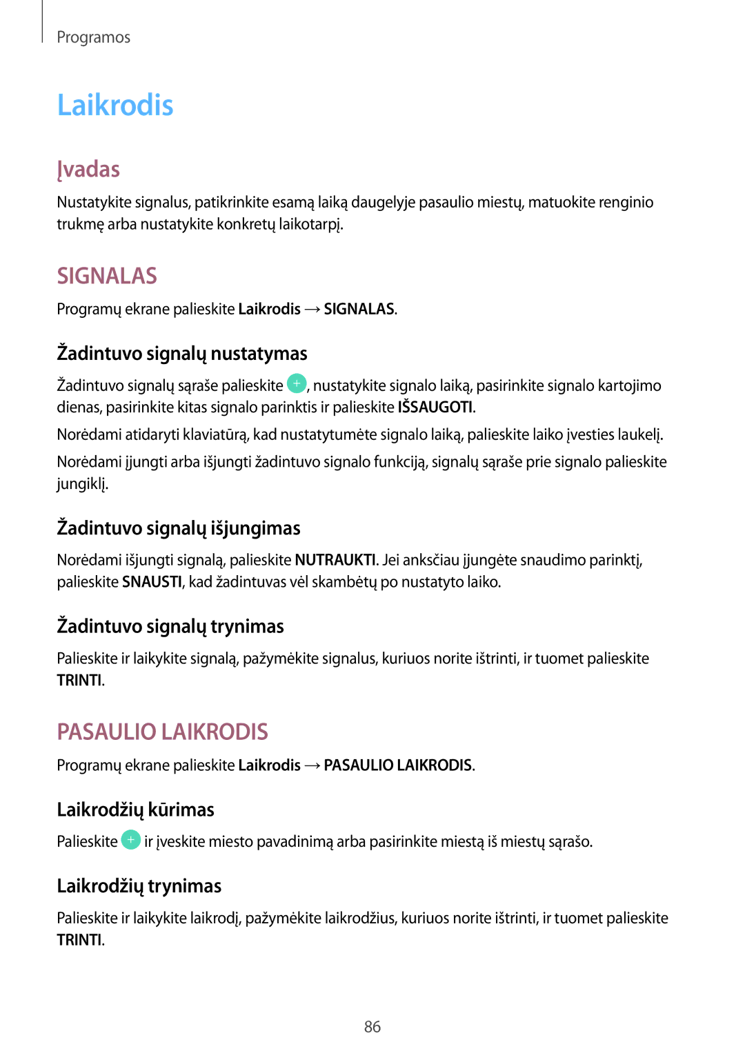 Samsung SM-A310FZKASEB, SM-A310FZDASEB manual Laikrodis 