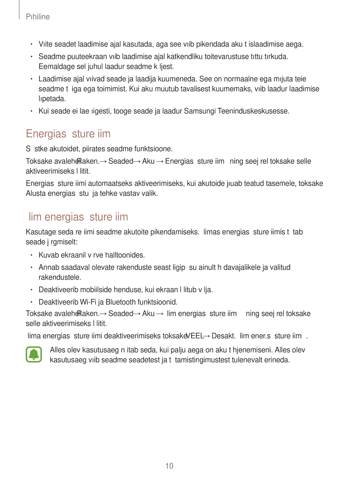 Samsung SM-A310FZKASEB, SM-A310FZDASEB manual Energiasäästurežiim, Ülim energiasäästurežiim 