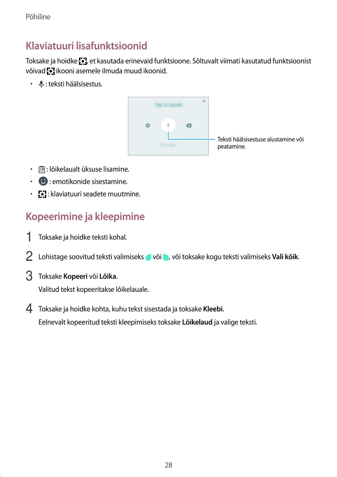 Samsung SM-A310FZKASEB, SM-A310FZDASEB manual Klaviatuuri lisafunktsioonid, Kopeerimine ja kleepimine 