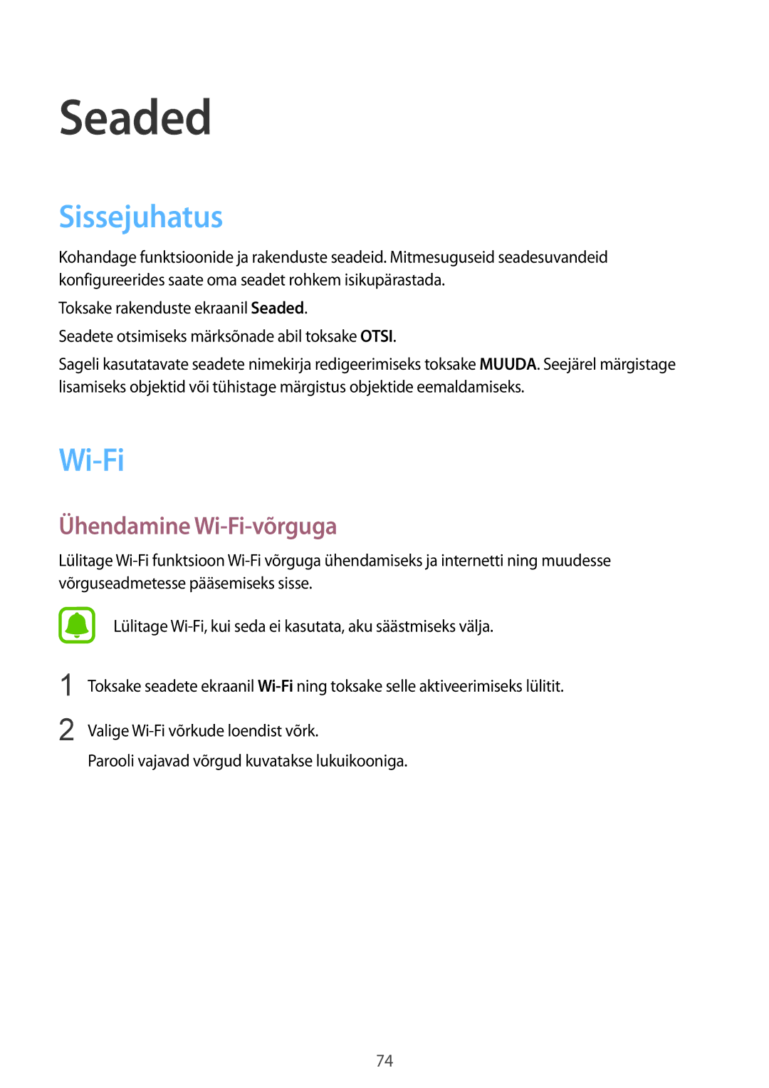 Samsung SM-A310FZKASEB, SM-A310FZDASEB manual Sissejuhatus, Ühendamine Wi-Fi-võrguga 