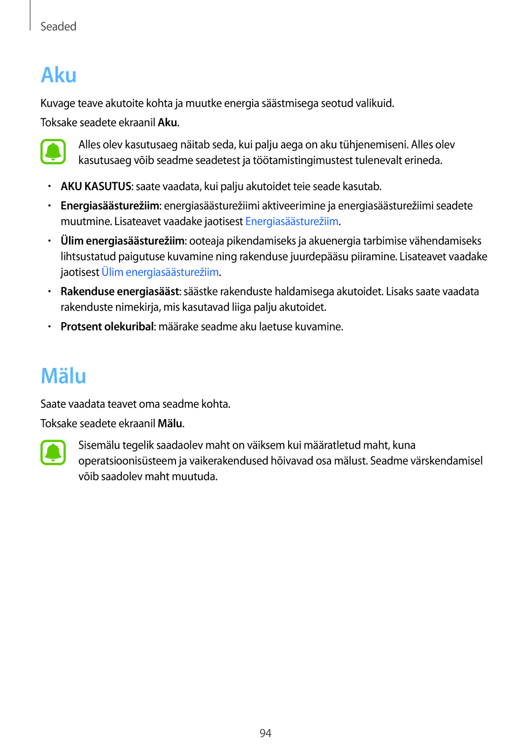 Samsung SM-A310FZKASEB, SM-A310FZDASEB manual Aku, Mälu 