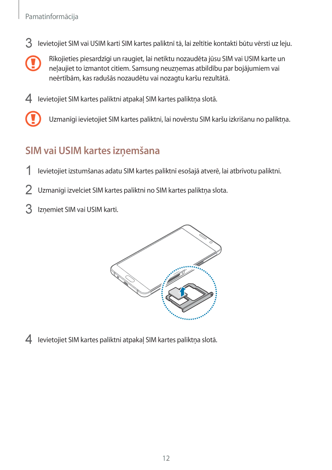 Samsung SM-A310FZKASEB, SM-A310FZDASEB manual SIM vai Usim kartes izņemšana 