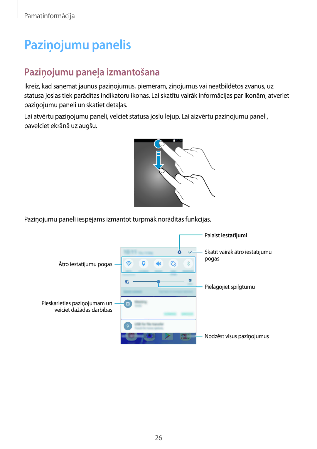 Samsung SM-A310FZKASEB, SM-A310FZDASEB manual Paziņojumu panelis, Paziņojumu paneļa izmantošana 