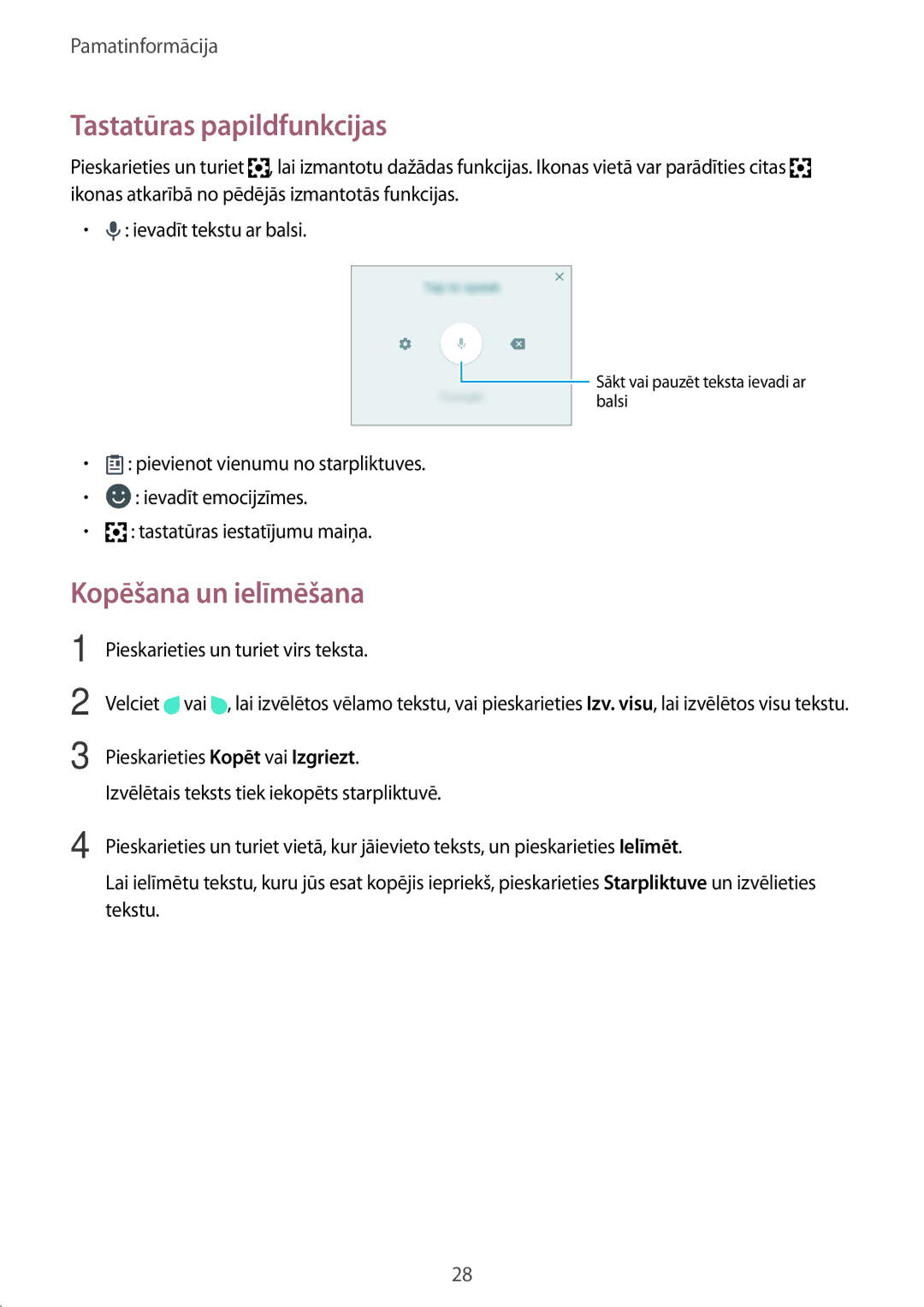 Samsung SM-A310FZKASEB, SM-A310FZDASEB manual Tastatūras papildfunkcijas, Kopēšana un ielīmēšana 