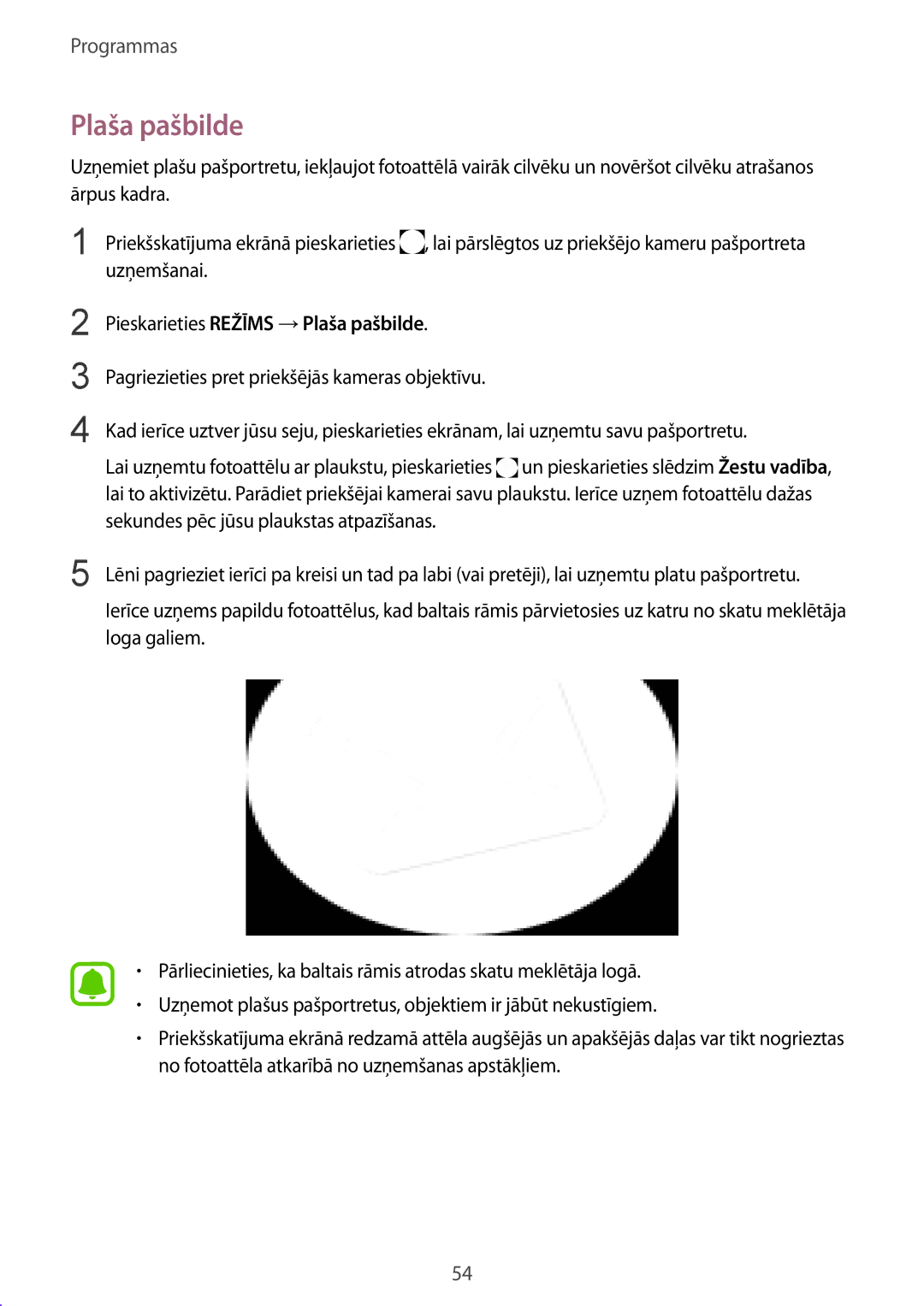 Samsung SM-A310FZKASEB, SM-A310FZDASEB manual Pieskarieties Režīms →Plaša pašbilde 