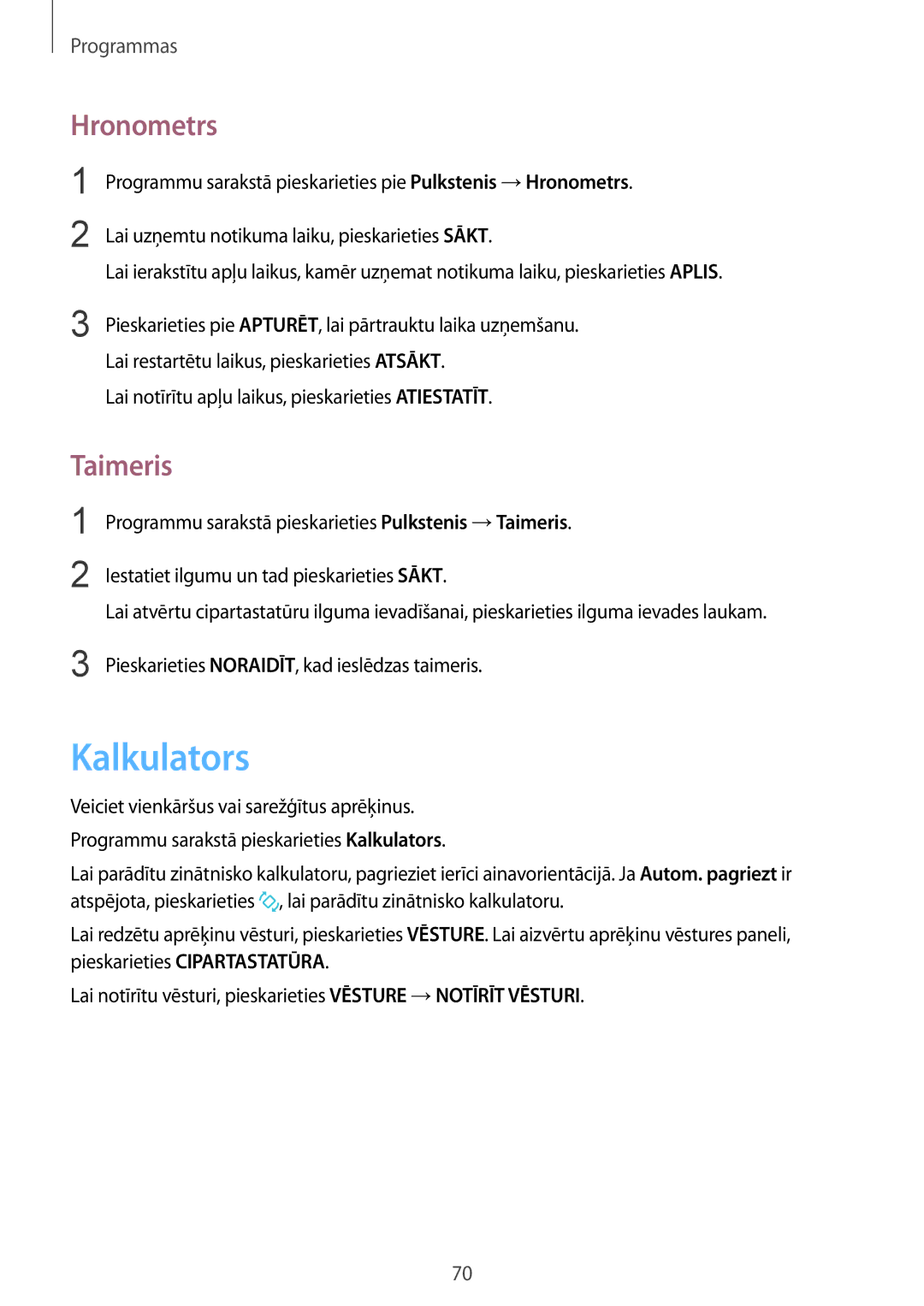 Samsung SM-A310FZKASEB, SM-A310FZDASEB manual Kalkulators, Hronometrs, Taimeris 