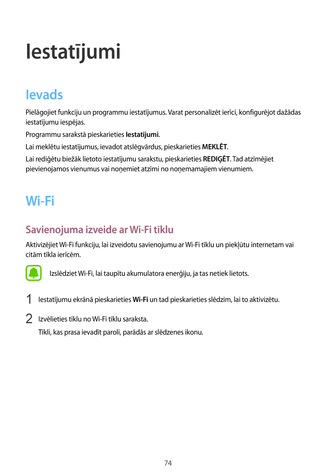 Samsung SM-A310FZKASEB, SM-A310FZDASEB manual Ievads, Savienojuma izveide ar Wi-Fi tīklu 