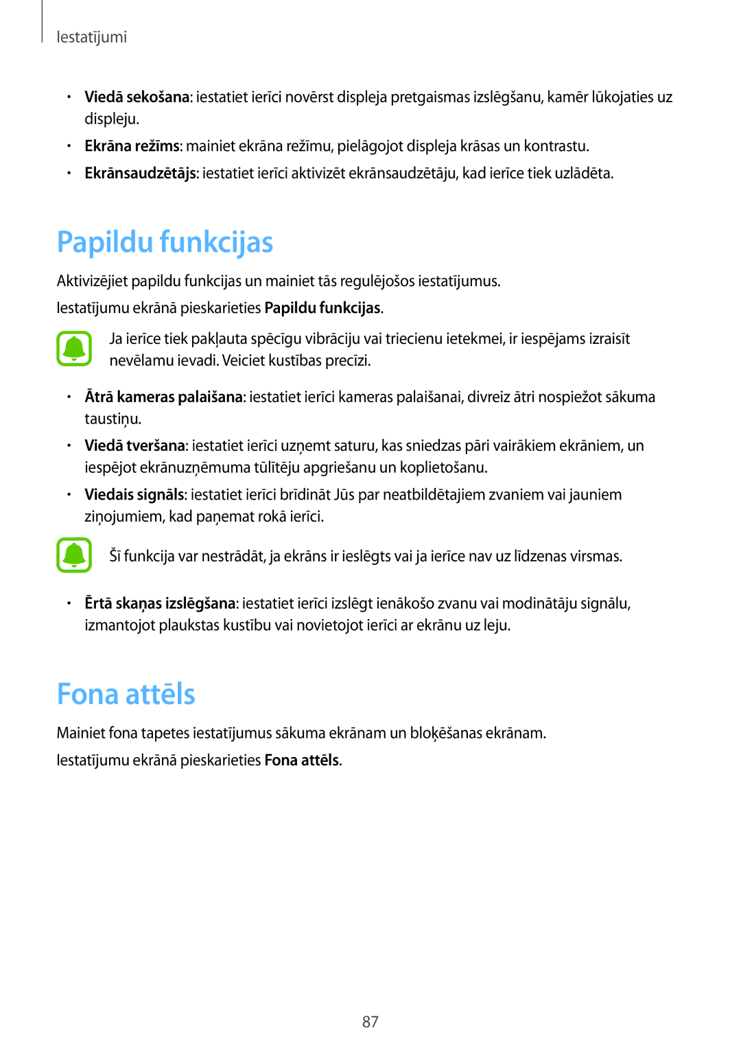 Samsung SM-A310FZDASEB, SM-A310FZKASEB manual Papildu funkcijas, Fona attēls 