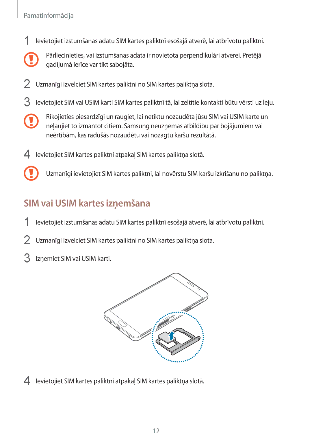 Samsung SM-A310FZKASEB, SM-A310FZDASEB manual SIM vai Usim kartes izņemšana 