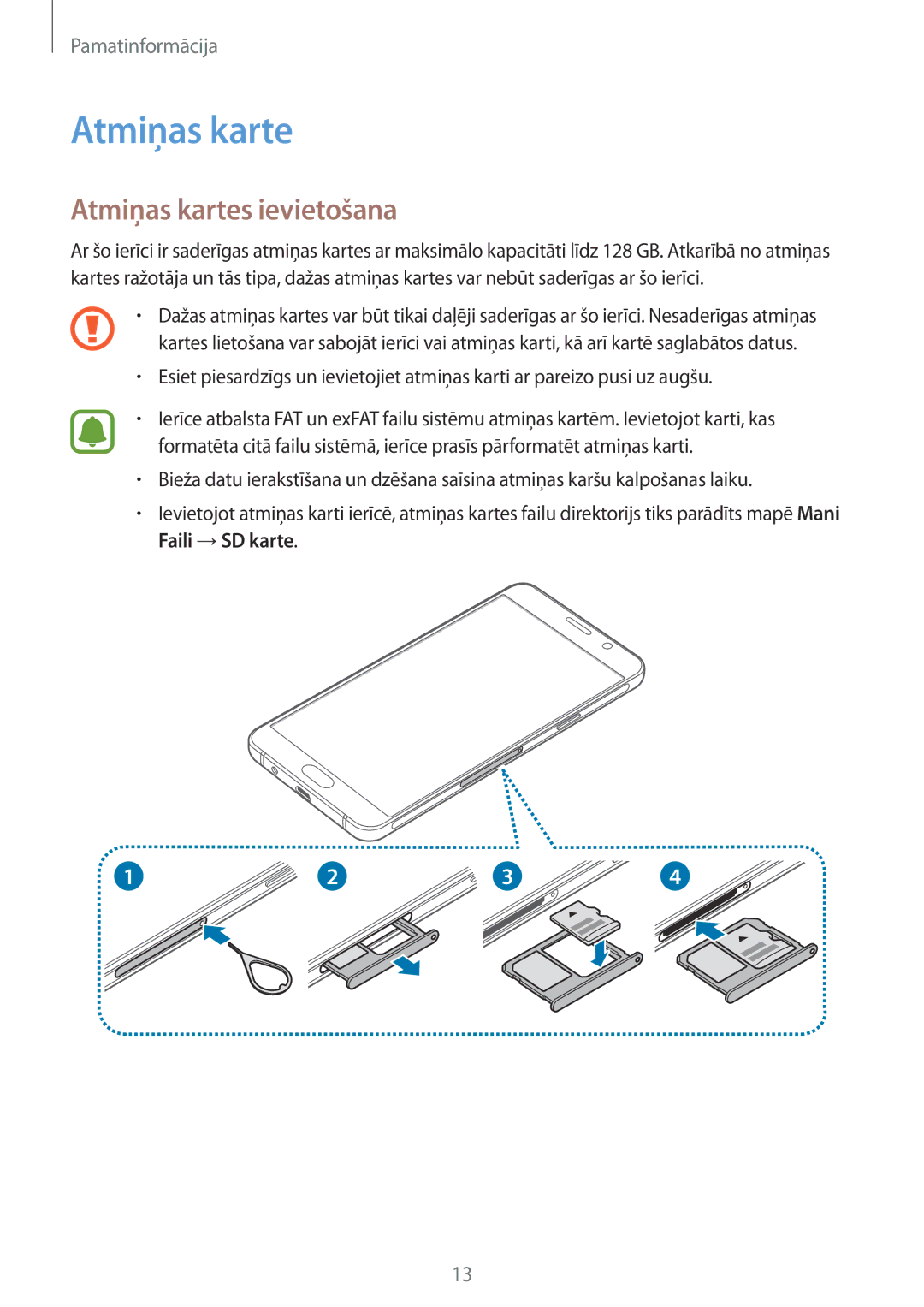 Samsung SM-A310FZDASEB, SM-A310FZKASEB manual Atmiņas kartes ievietošana 