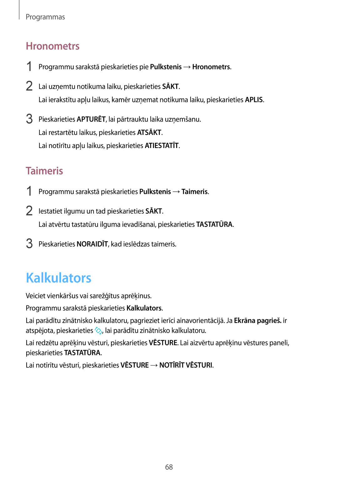 Samsung SM-A310FZKASEB, SM-A310FZDASEB manual Kalkulators, Hronometrs, Taimeris 