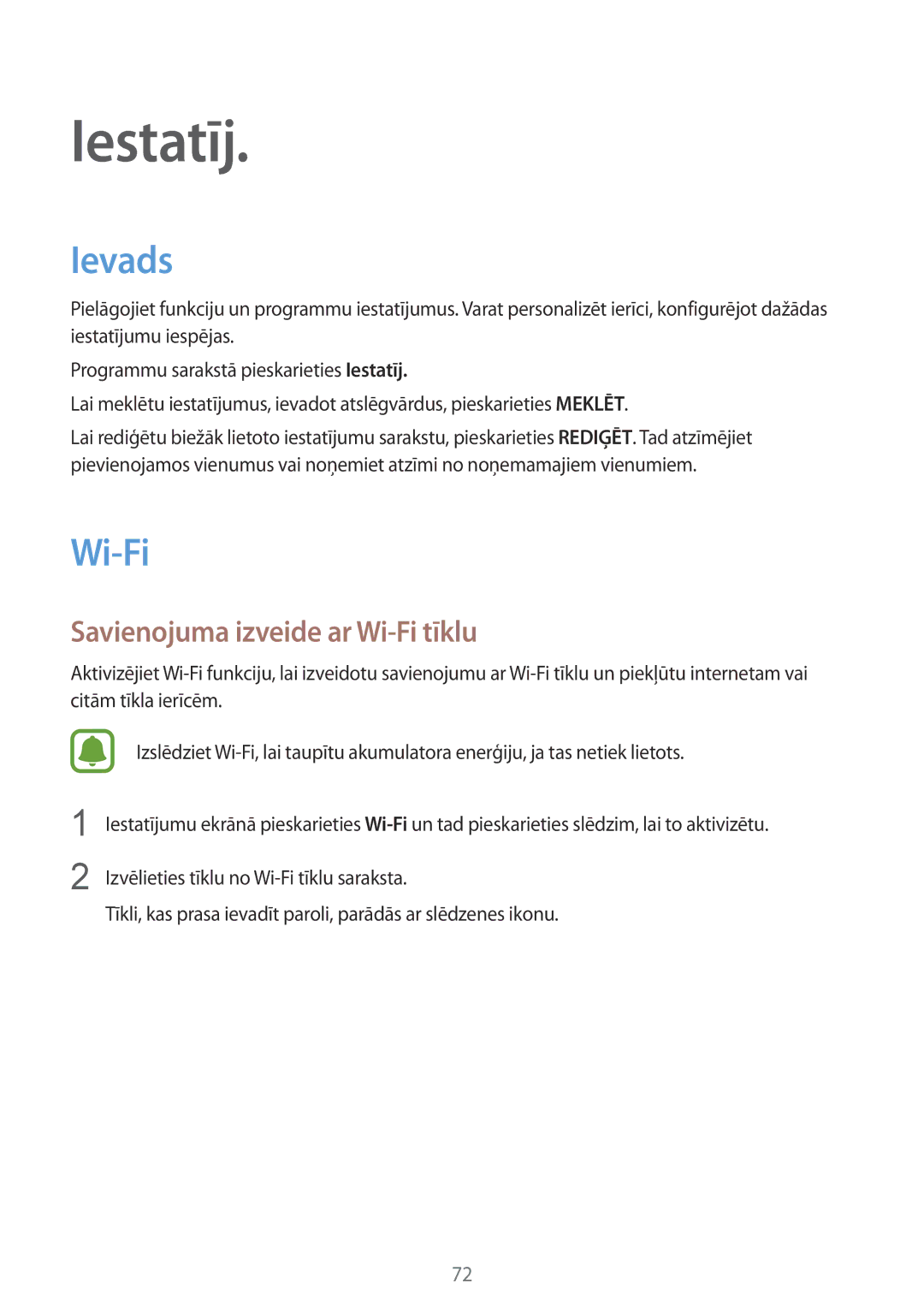 Samsung SM-A310FZKASEB, SM-A310FZDASEB manual Ievads, Savienojuma izveide ar Wi-Fi tīklu 