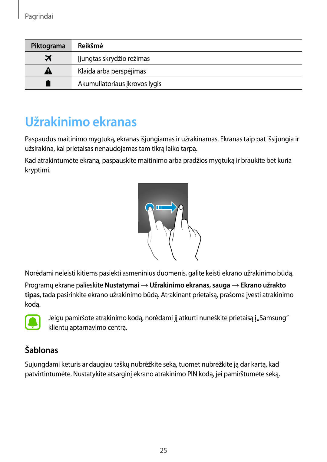 Samsung SM-A310FZDASEB, SM-A310FZKASEB manual Užrakinimo ekranas, Šablonas 