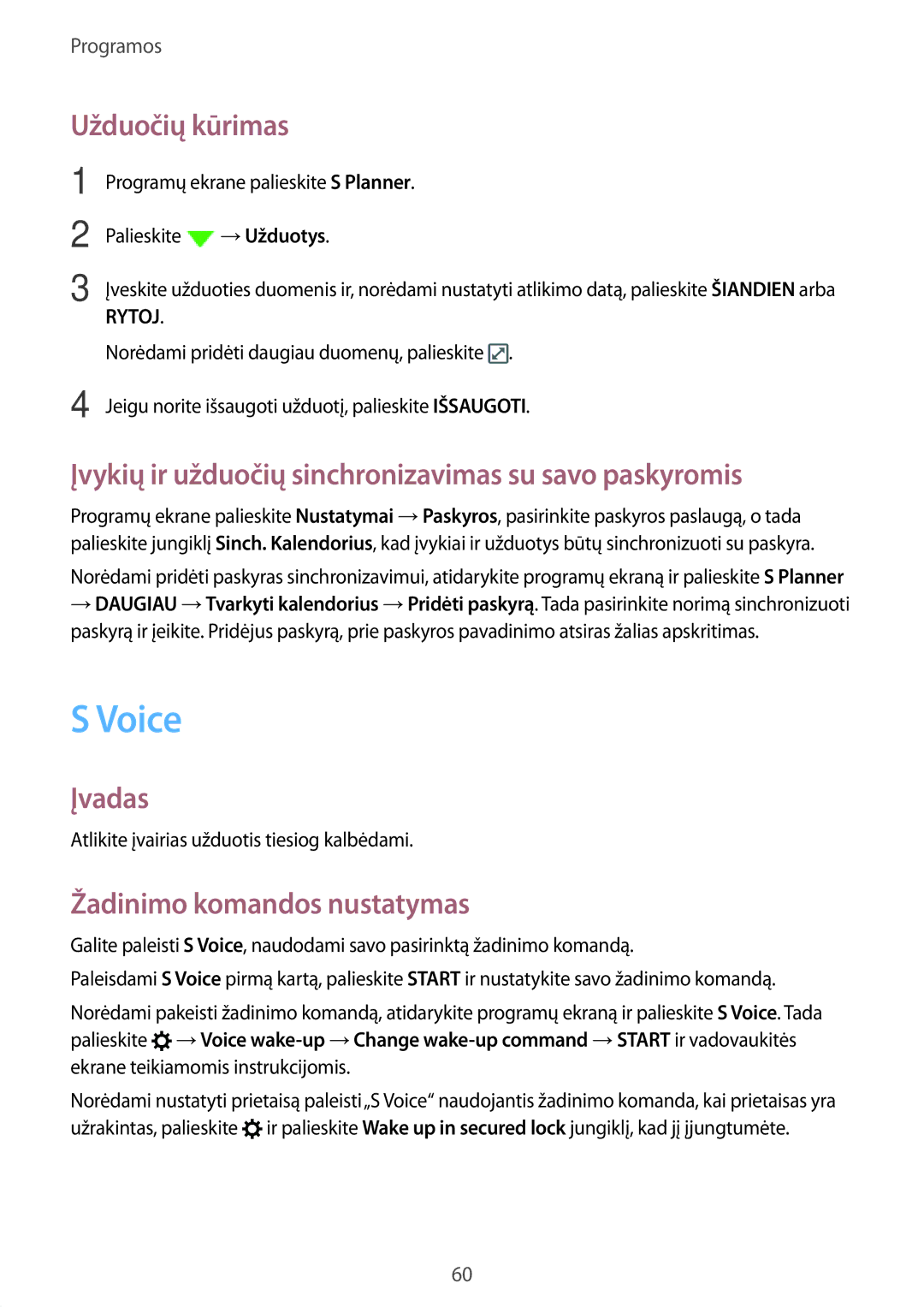 Samsung SM-A310FZKASEB, SM-A310FZDASEB Voice, Užduočių kūrimas, Įvykių ir užduočių sinchronizavimas su savo paskyromis 