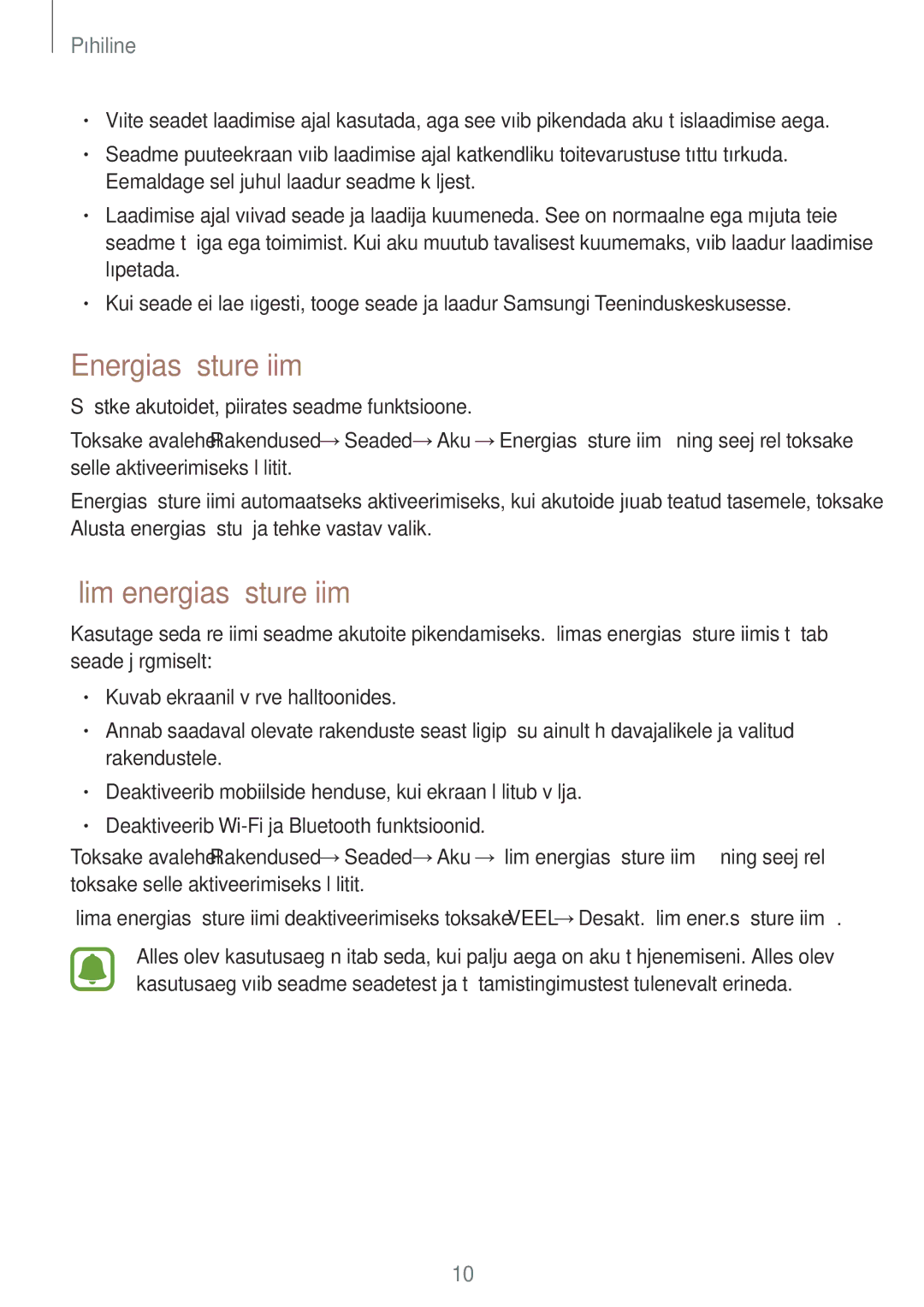 Samsung SM-A310FZKASEB, SM-A310FZDASEB manual Energiasäästurežiim, Ülim energiasäästurežiim 