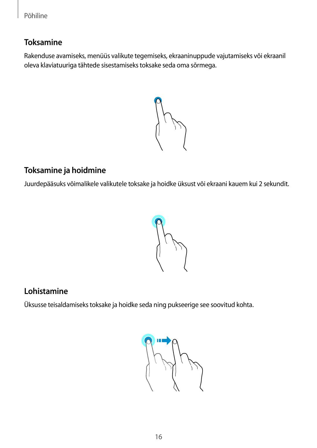 Samsung SM-A310FZKASEB, SM-A310FZDASEB manual Toksamine ja hoidmine, Lohistamine 