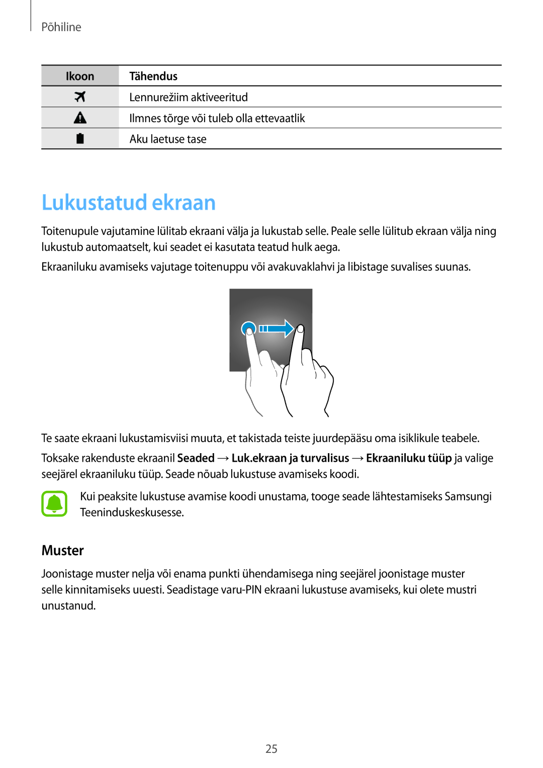 Samsung SM-A310FZDASEB, SM-A310FZKASEB manual Lukustatud ekraan, Muster 