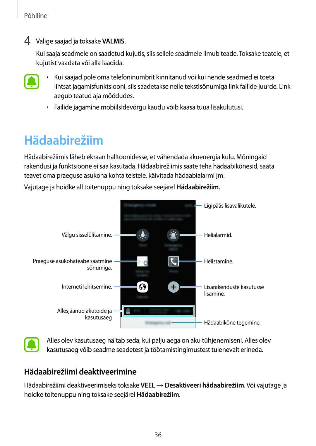 Samsung SM-A310FZKASEB, SM-A310FZDASEB manual Hädaabirežiimi deaktiveerimine 