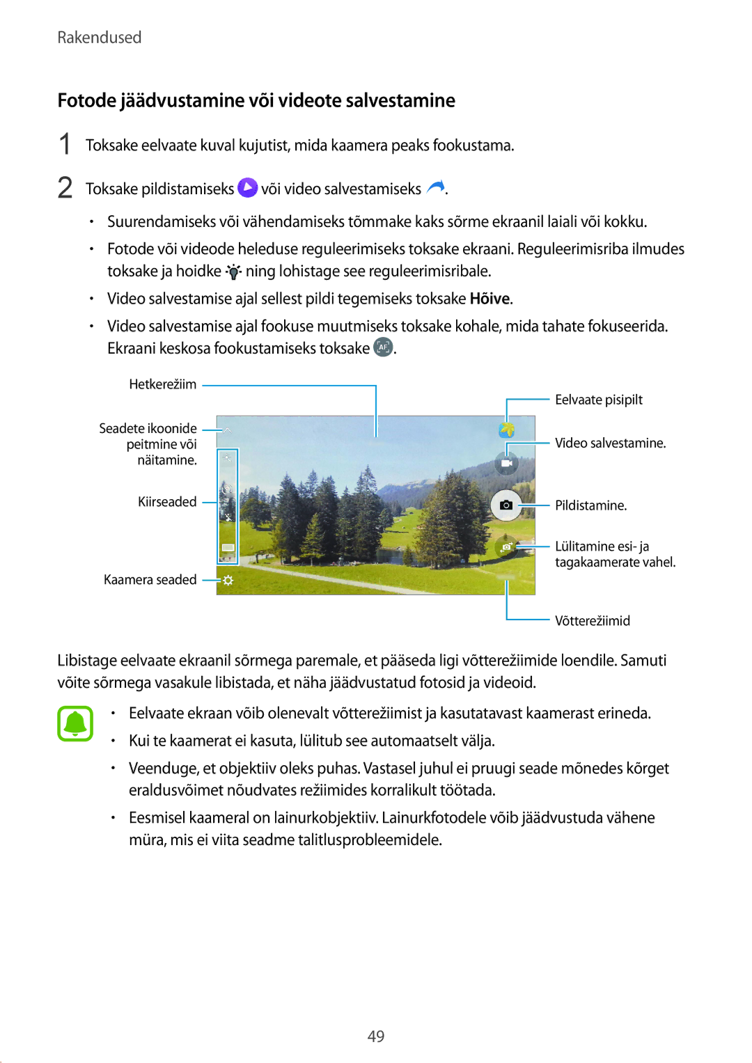 Samsung SM-A310FZDASEB, SM-A310FZKASEB manual Fotode jäädvustamine või videote salvestamine 