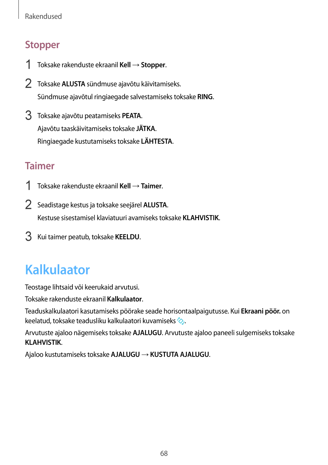 Samsung SM-A310FZKASEB, SM-A310FZDASEB manual Kalkulaator, Stopper, Taimer 