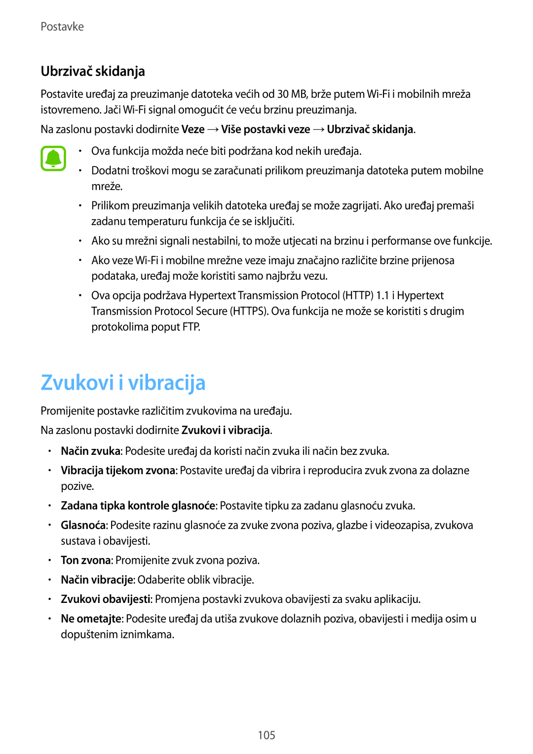 Samsung SM-A310FZKASEE manual Zvukovi i vibracija, Ubrzivač skidanja 