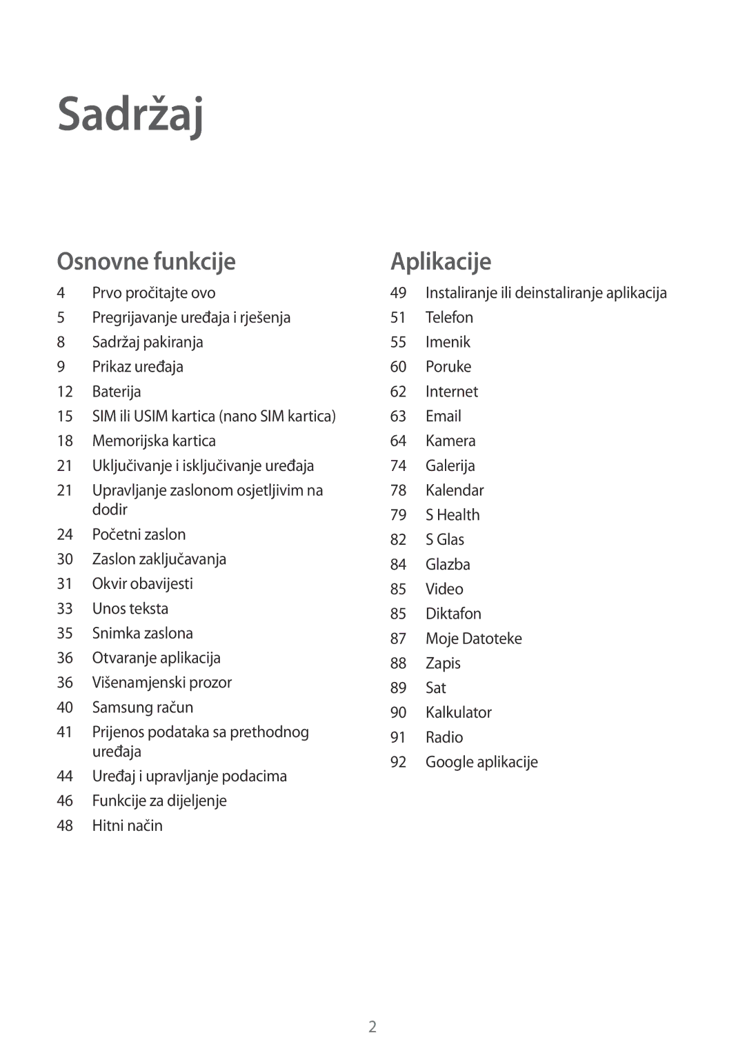 Samsung SM-A310FZKASEE manual Sadržaj 