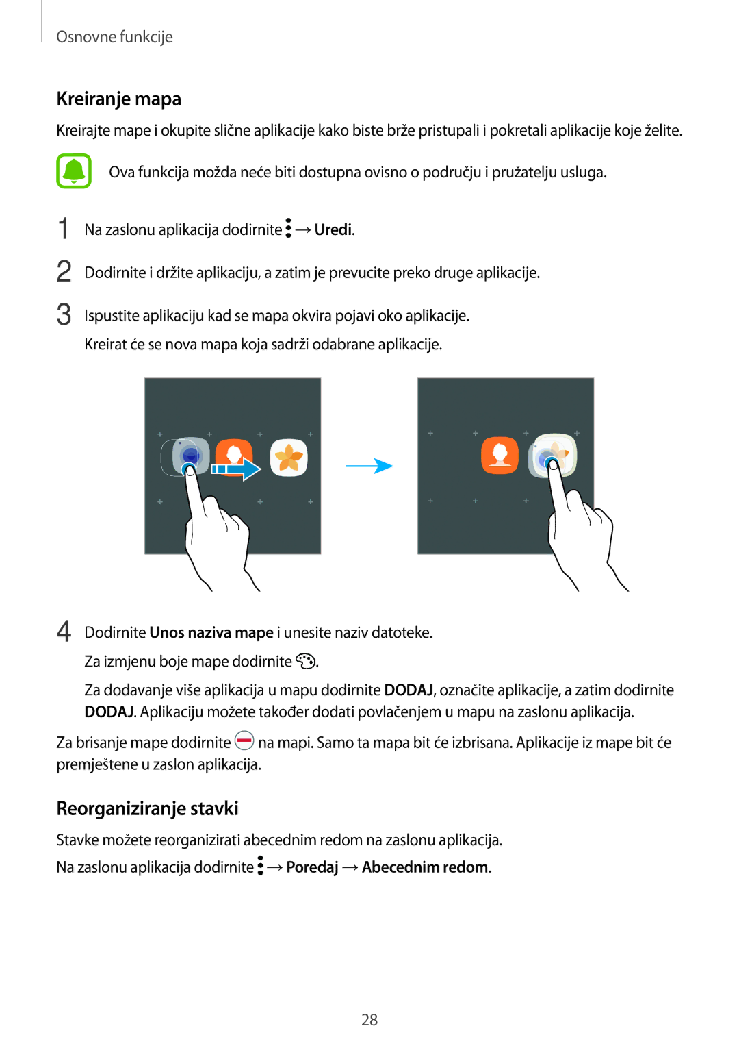 Samsung SM-A310FZKASEE manual Reorganiziranje stavki 