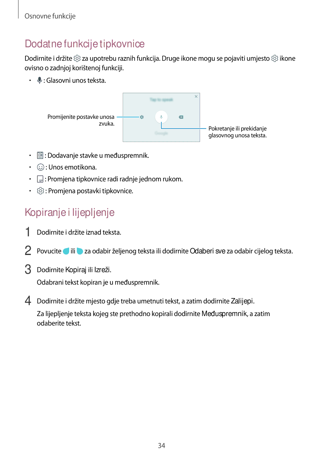 Samsung SM-A310FZKASEE manual Dodatne funkcije tipkovnice, Kopiranje i lijepljenje 